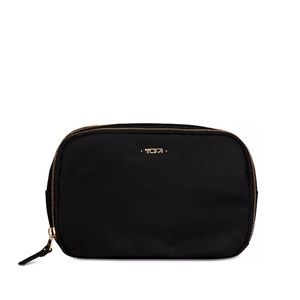 Tumi Black Cosmetic Bag with Gold Accents